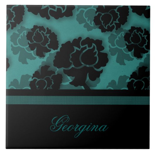 Grungy Bloral Decadence Tile, Aquamarin Fliese (Vorderseite)