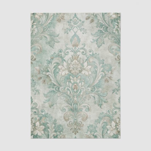 Grungy-Damask-Muster in Schattierungen von Blaugrü Seidenpapier (Vorderseite)