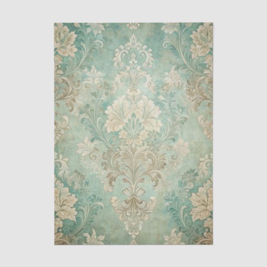 Grungy-Damask-Muster in Schattierungen von Blaugrü Seidenpapier (Vorderseite)