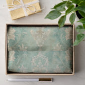 Grungy-Damask-Muster in Schattierungen von Blaugrü Seidenpapier (Geschenk)