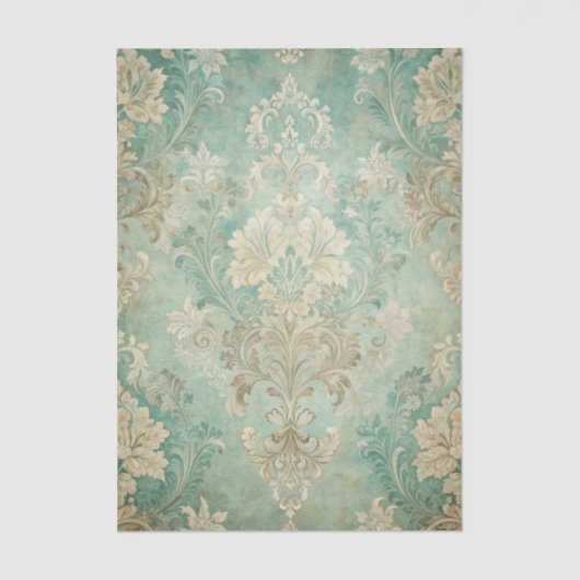 Grungy Damask Pattern in Shades of Teal Blues Seidenpapier (Vorderseite)
