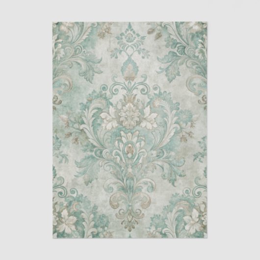 Grungy Damask Pattern in Shades of Teal Green Seidenpapier (Vorderseite)