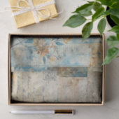 Grungy Distressed Blue Floral Ephemera Collage Seidenpapier (Geschenk)