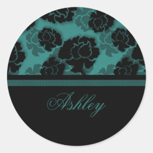 Grungy Floral Decadence Stickers, Aquamarin Runder Aufkleber