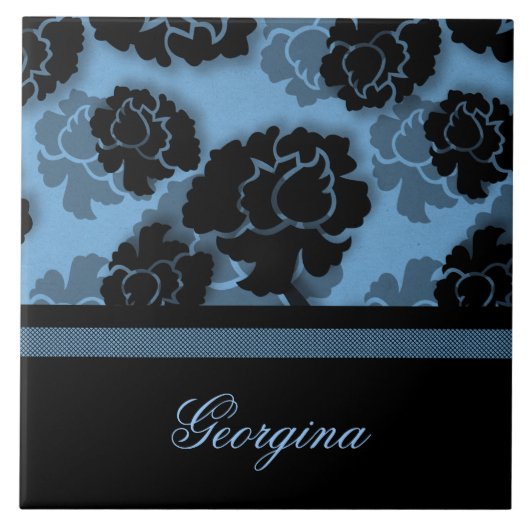 grungy floral dekadence Tile, blau Fliese (Vorderseite)