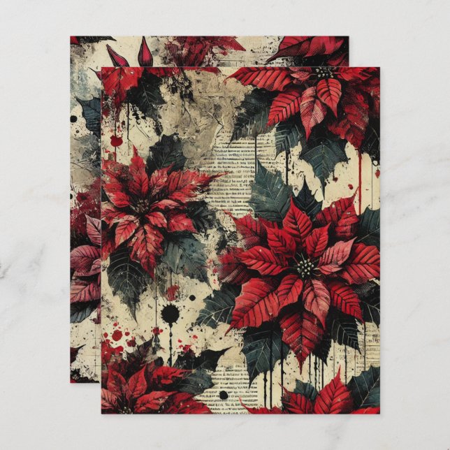 Grungy Floral Poinsettia Zeitungspapier (Vorne/Hinten)