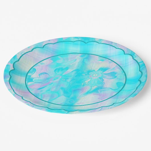 grungy-gestrichen-Florals-Kariert-3-Scallop Pappteller (Schrägansicht)