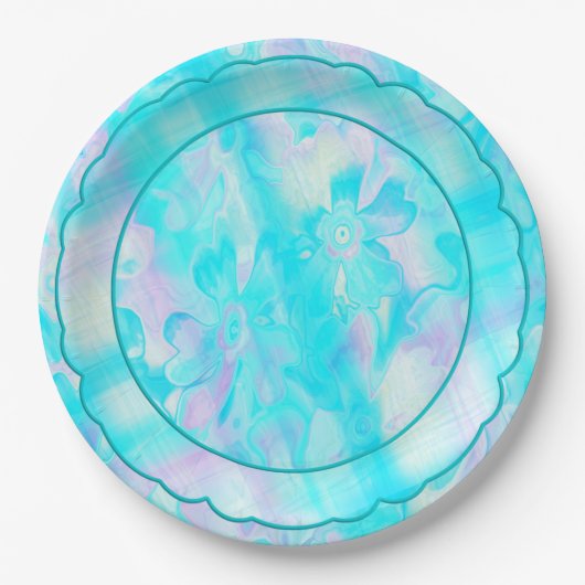 grungy-gestrichen-Florals-Kariert-3-Scallop Pappteller (Vorderseite)