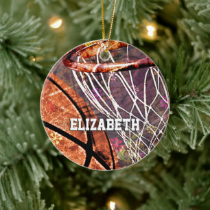 Grungy Girly Basketball und hacken ihren Namen Keramik Ornament