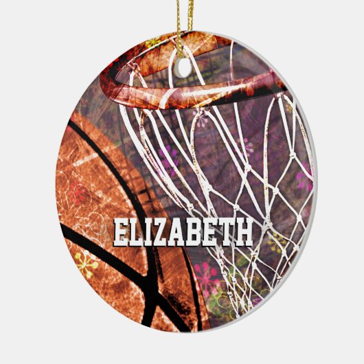 Grungy Girly Basketball und hacken ihren Namen Keramik Ornament (Links)