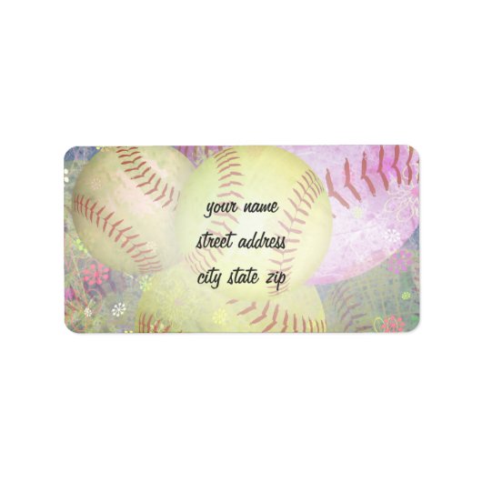 Grungy Girly Softball Adressaufkleber (Vorne)