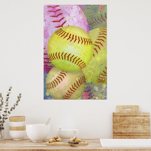 Grungy Girly Softball Poster (Küche)