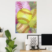 Grungy Girly Softball Poster (Heimbüro)