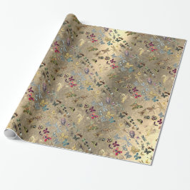 Grungy Gold Meadow Butterfly Insekten Gems Diamond Geschenkpapier