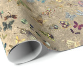 Grungy Gold Meadow Butterfly Insekten Gems Diamond Geschenkpapier (Rolleneckpunkt)