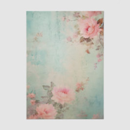 Grungy große rosa Blumen in den Ecken auf Aqua-Hin Seidenpapier