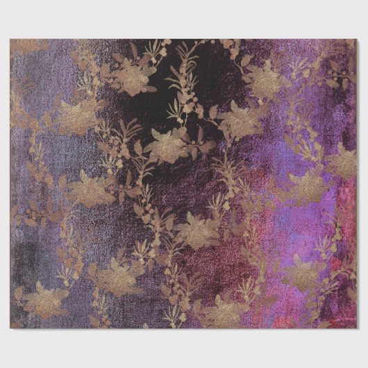 Grungy Lila Old Maroon Gold Wreath Blush Royal Geschenkpapier (Flach)