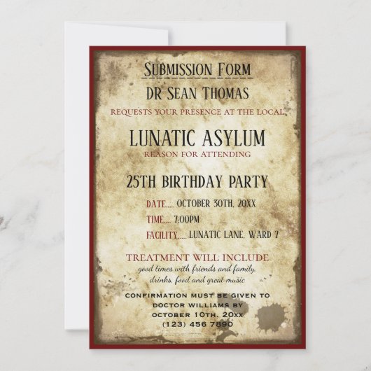 Grungy Lunatic Asylum Birthday Einladung (Vorderseite)
