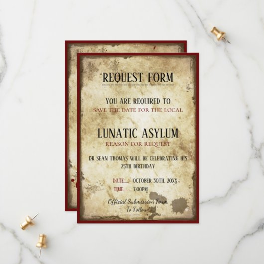 Grungy Lunatic Asylum Birthday Save The Date (Vorderseite/Rückseite Beispiel)