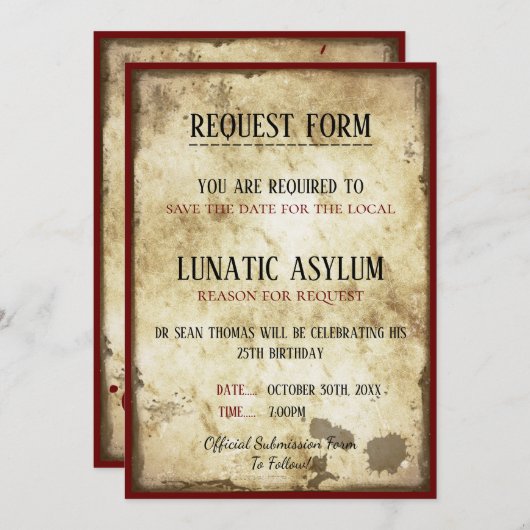 Grungy Lunatic Asylum Birthday Save The Date (Vorne/Hinten)