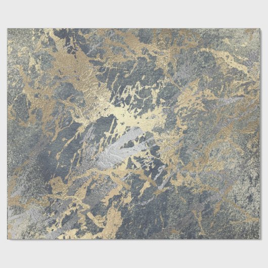 Grungy Molten Silver Gold Marmor Shiny Metallic Geschenkpapier (Flach)