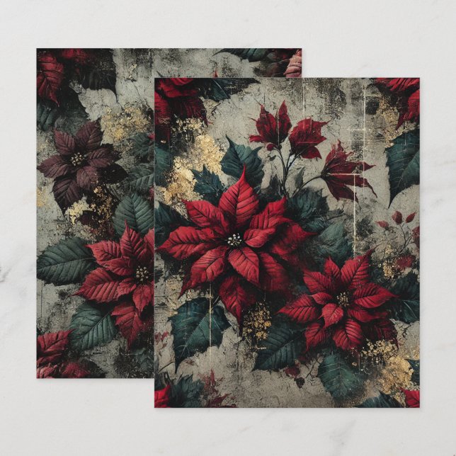 Grungy Poinsettia Flory Wallpaper Scrapbook Paper (Vorne/Hinten)