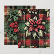 Grungy Poinsettia Kariertes Fabric Scrapbook Paper
