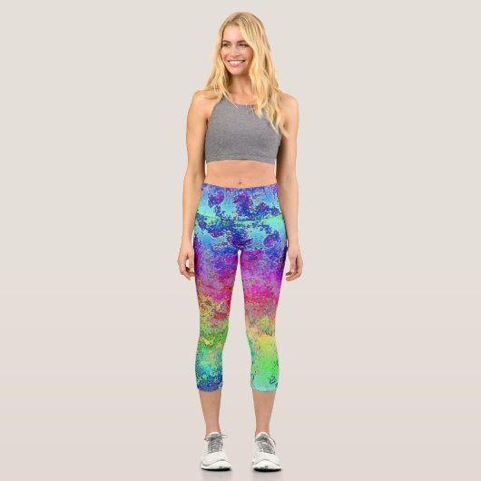 Grungy Regenbogen Capri Leggings (Vorderseite)