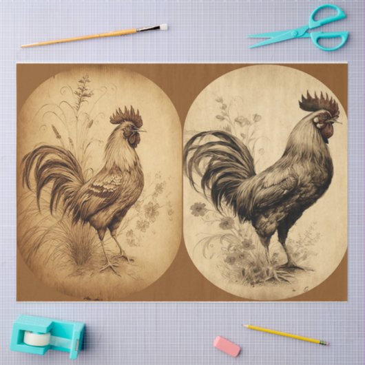 Grungy Roosters Tissue Paper Seidenpapier (Basteln)
