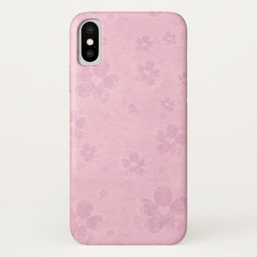 Grungy rosa Blumen-Herz-Muster Case-Mate iPhone Hülle (Rückseite)