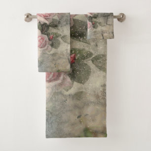 GRUNGY-ROSE - Vintage Blume Badhandtuch Set