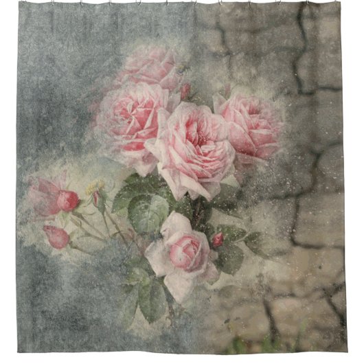 GRUNGY-ROSE - Vintage Blume Duschvorhang (Vorderseite)