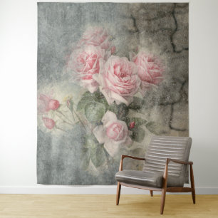 GRUNGY-ROSE - Vintage Blume Wandteppich