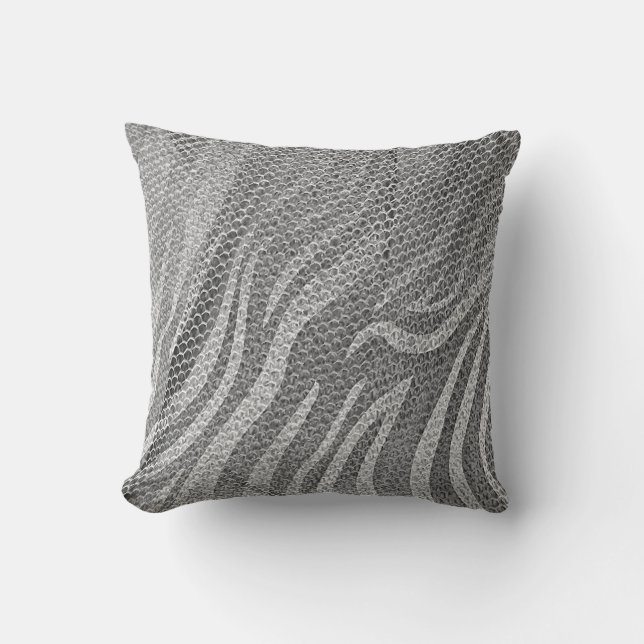 Grungy Silver Sequin Abstrakt Gray Zebra Textur Kissen (Vorderseite)