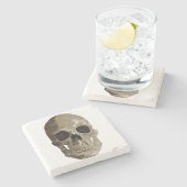 Grungy Skull Halloween Steinuntersetzer (Seitenansicht)