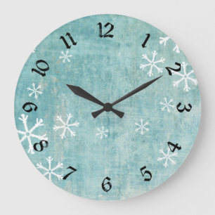 Grungy Snowflakes Große Wanduhr