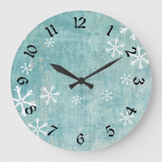 Grungy Snowflakes Große Wanduhr (Vorderseite)