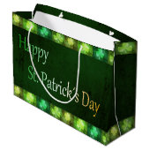 Grungy St. Patrick's Day Kleeblatts Große Geschenk Geschenktüte (Rückseite Schrägansicht)