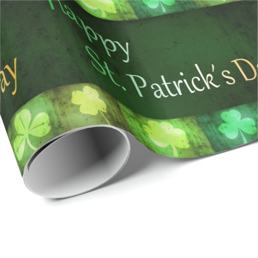 Grungy St. Patrick's Day Kleeblatts Wrapping Paper Geschenkpapier (Rolleneckpunkt)