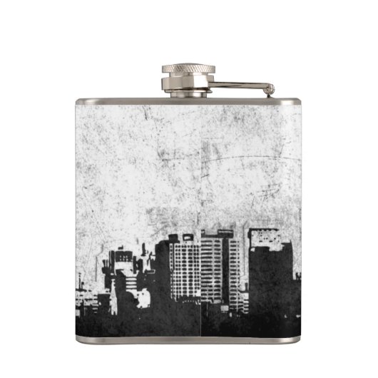 Grungy Stadthintergrund in Schwarzweiss Flachmann (Rückseite)