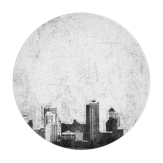 Grungy Stadthintergrund in Schwarzweiss Schneidebrett (Vorderseite)