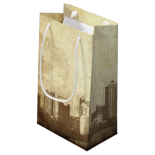 Grungy Stadthintergrund Kleine Geschenktüte (Rückseite Schrägansicht)