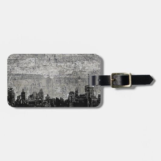 Grungy städtische Stadt Scape Schwarz-weiß Gepäckanhänger (Vorderseite horizontal)