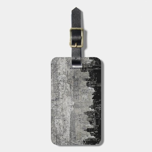 Grungy städtische Stadt Scape Schwarz-weiß Gepäckanhänger (Vorderseite vertikal)