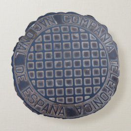 Grungy Telefonica Espanica Manhole Rundes Kissen