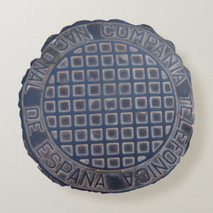 Grungy Telefonica Espanica Manhole Rundes Kissen