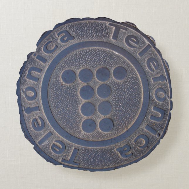 Grungy Telefonica Manhole Rundes Kissen (Vorderseite)