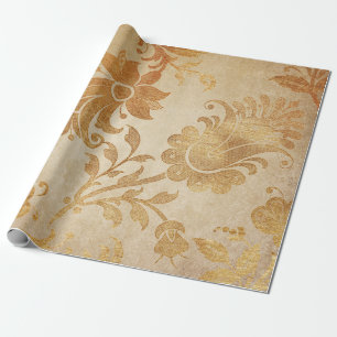 Grungy Vintag Gold Floral Cart Geschenkpapier