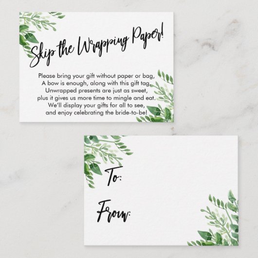 Grünhandschrift überspringe das Wrapping Paper! Begleitkarte (Vorne/Hinten)