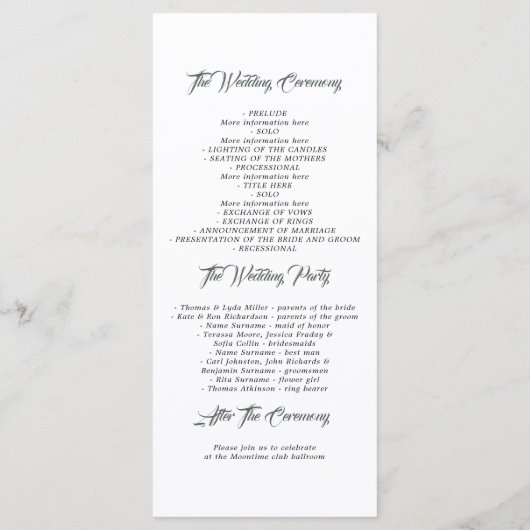 Grünheiratsprogramme | Menü Programm (Rückseite)